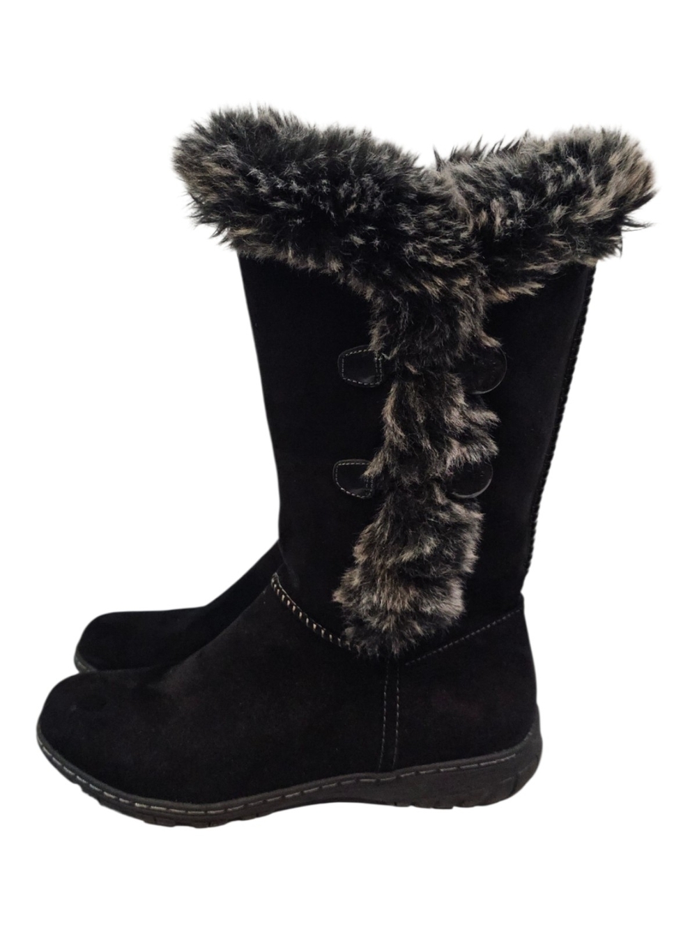 Natural Soul Size 8 Black Faux Fur-Trim Mid-Calf Winter Boots